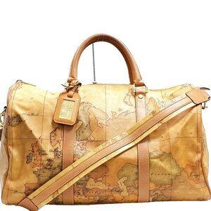 Vintage Alviero Martini 1A Classe Travel Weekender Duffle Bag Geo Map Leather
